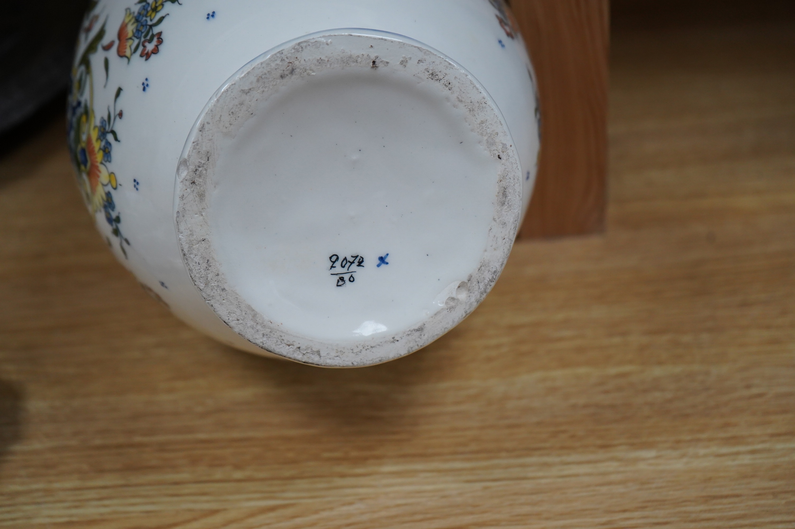 A French faience double gourd shaped vase, 43cm. Condition - good